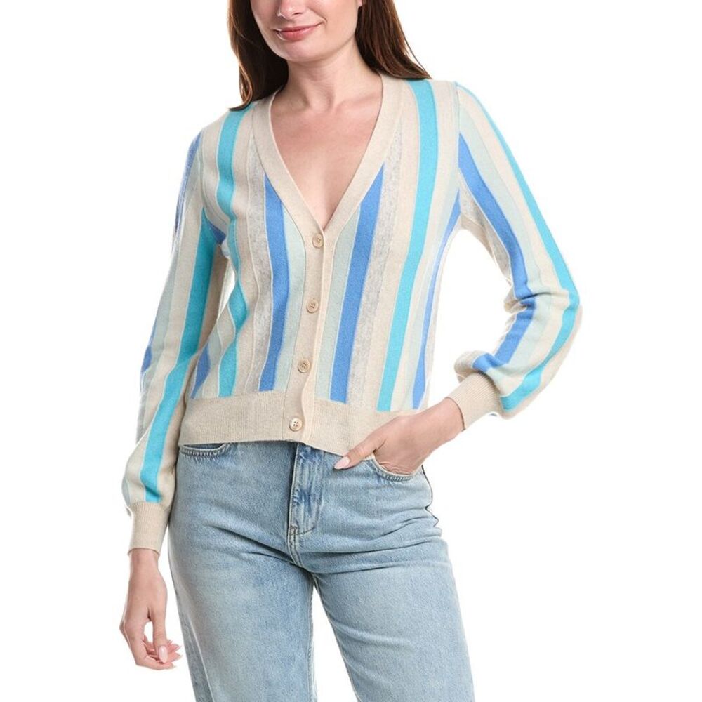 &Isla Womens  Kayla Vertical Stripe Cashmere Cardigan, Blue